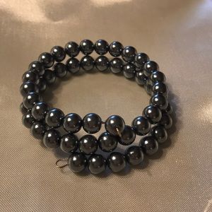 Dark gray; pearl; 2 level wrap bracelet